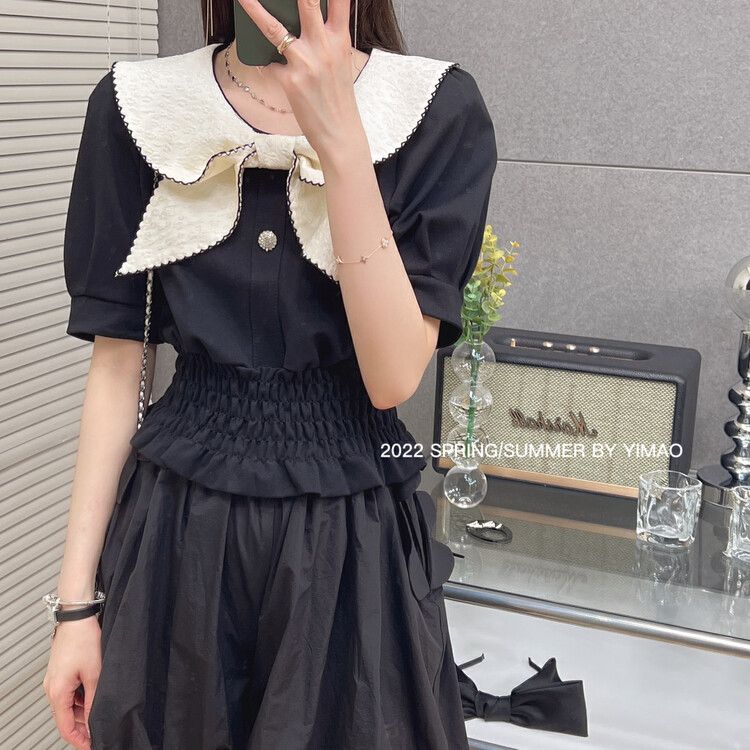 [Feimao (Yimao)] Korean retro contrast short shirt z-4240\lsl