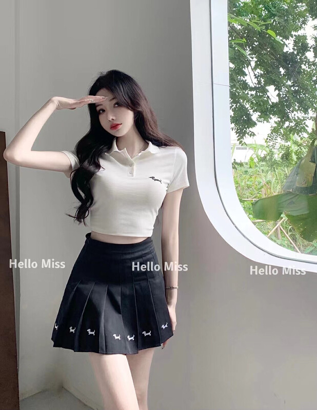 [Hello Miss] embroidered slim shirt + high waist skirt set 6262\pcz