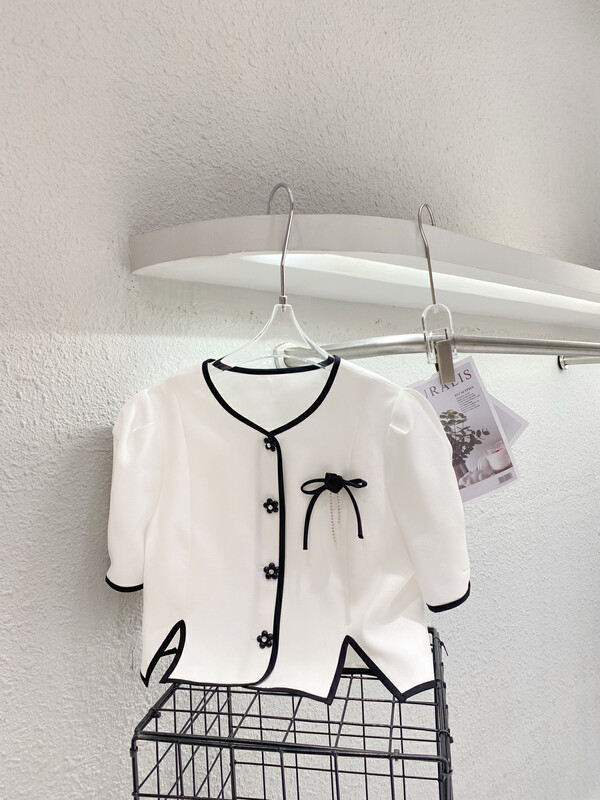 [Fei Mao] small fragrance color contrast single breasted shirt ym-8098\lsl