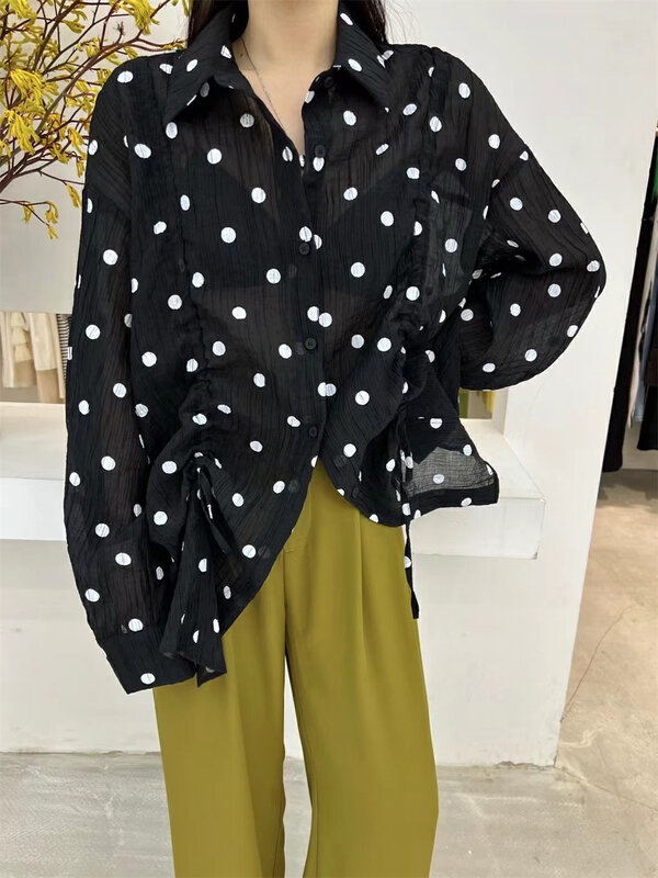 [vi.liu Liu] fashion wave point pleated design shirt 60575\zxl
