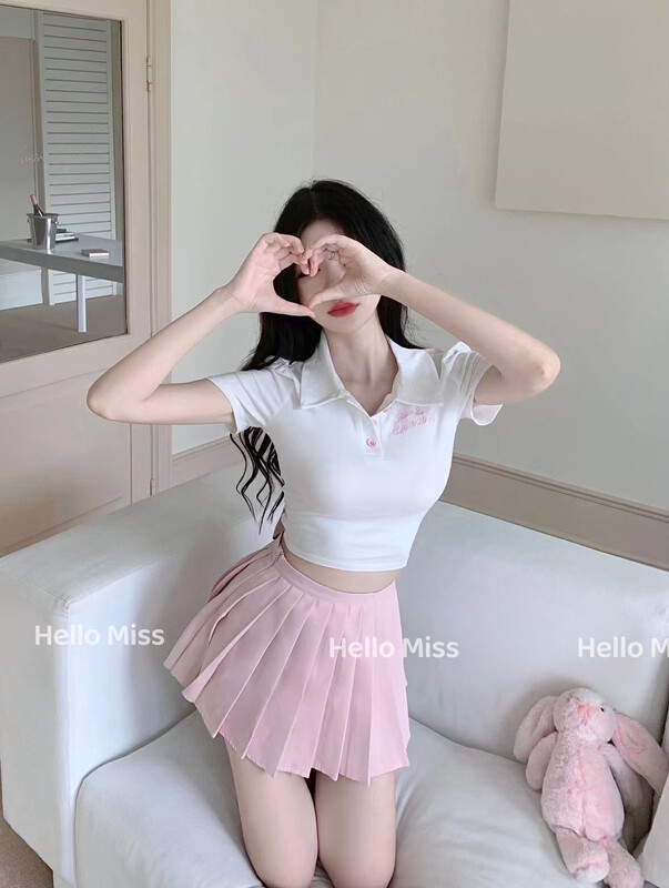 [Hello Miss] polo collar sweet girl bow short sleeve T-shirt (only selling tops) ys1-81151\pcz