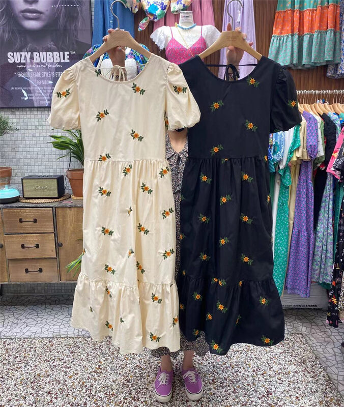 [suzybubble] fresh and simple bubble sleeve lace up floral dress ys1-2026\wpl