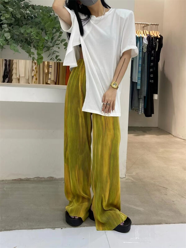[vi.liu Liu] elastic waist straight tube versatile tie dyed casual pants 60577m\zxl