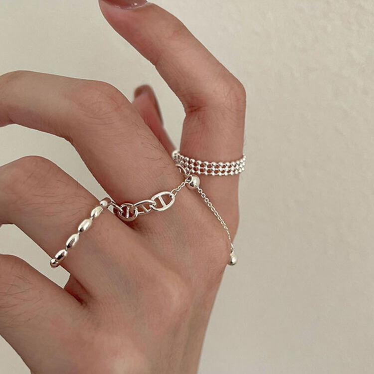 [inside] Korean version simple niche design personalized adjustable rice bead ring j2203# zxl
