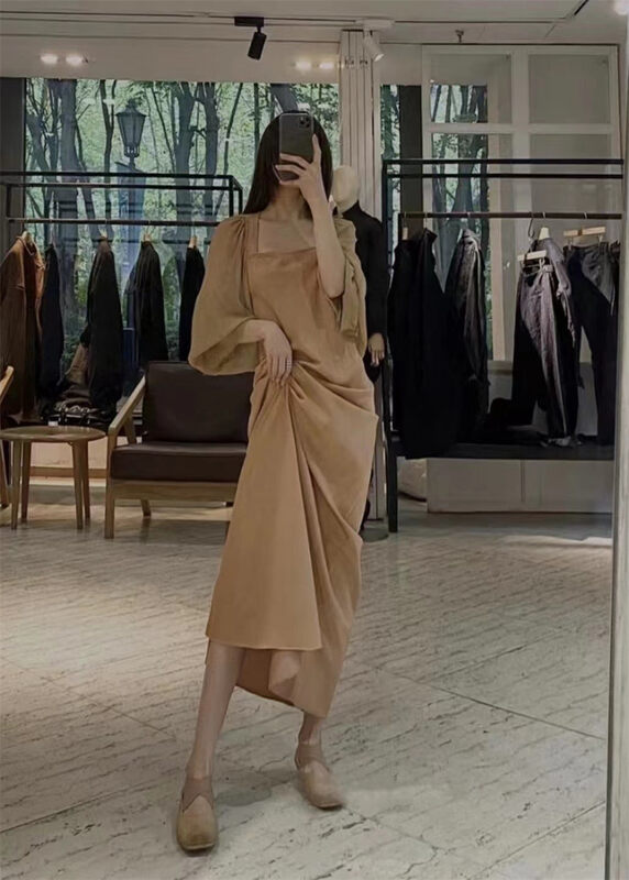 [yhpi] lady temperament square neck long sleeve dress 2732# JJ