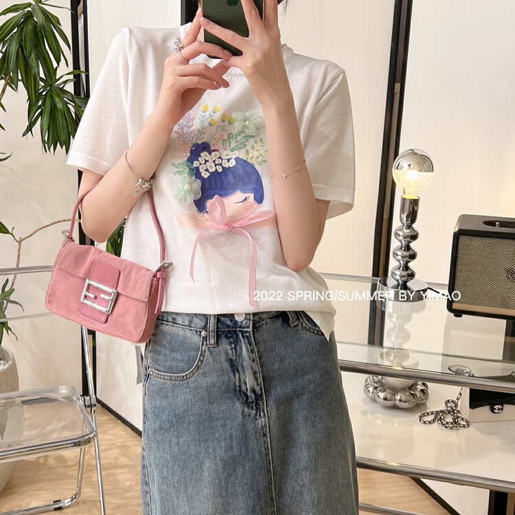 Original price: 62.04! [Feimao (Yimao)] versatile fashion round neck beauty short sleeve T-shirt ym-4012\lsl