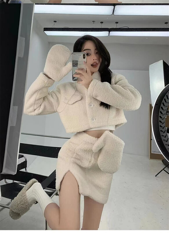 [yhpi] Korean versatile short coat + slim and versatile solid skirt suit (without gloves) ys1-2550 "JJ