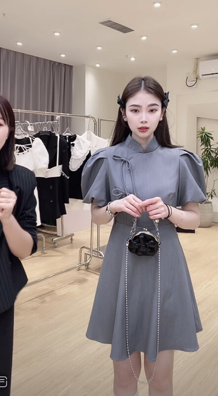 [Feimao Philippine cat] Korean version Pullover short sleeve crimp dress ym-7020\lsl