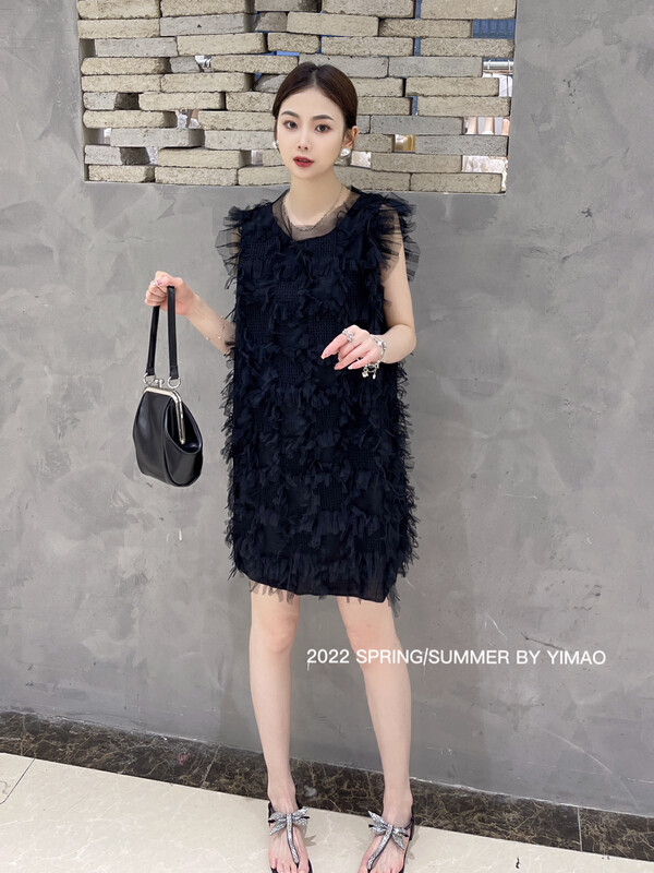 [Feimao (Yimao)] French retro patchwork rough round neck sleeveless dress z-4377\lsl