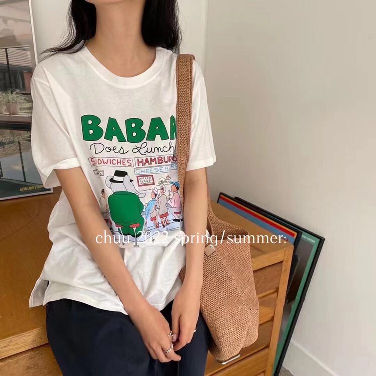 [chuu] round neck loose letter print short sleeve T-shirt 61229# HBx