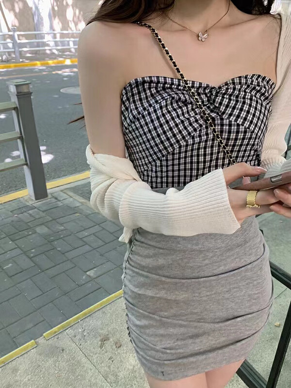 [8lei5 ballet] French style patchwork suspender dress + simple loose knit cardigan set 878-1# WPL