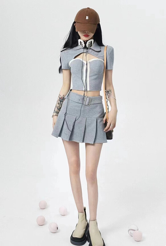 [Fanfan] hot girls' Lapel blouse + color matching Strapless Vest + slim skirt three piece suit (with belt) 296\zxx