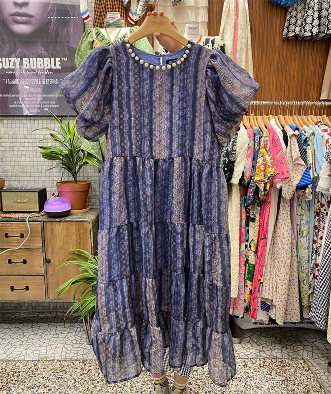 [suzybubble] Vintage round neck pearl design loose dress ys4-692\wpl