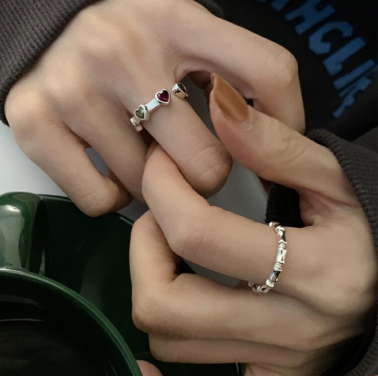 [inside] Korean version simple minority design color love bamboo personalized versatile ring j2683\zxl