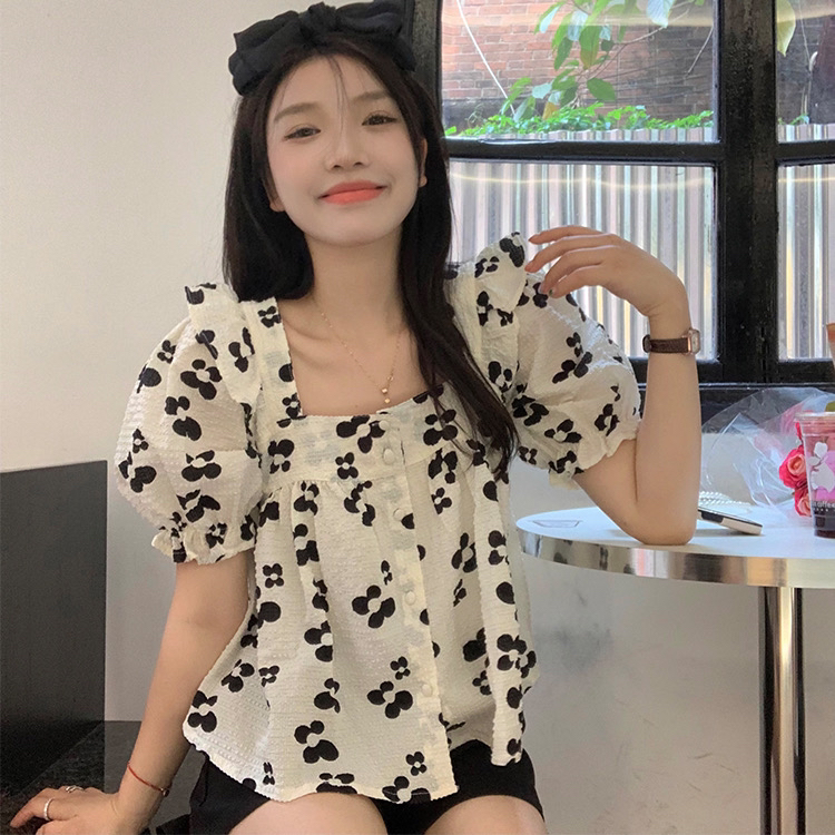 [Feimao (Yimao)] square neck Flower Fashion Chiffon shirt z-4171\lsl