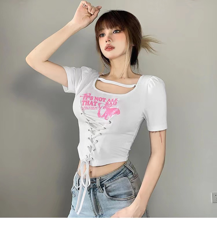 [Fanfan] niche drawstring design hot girl short sleeve T-shirt 282# zxx