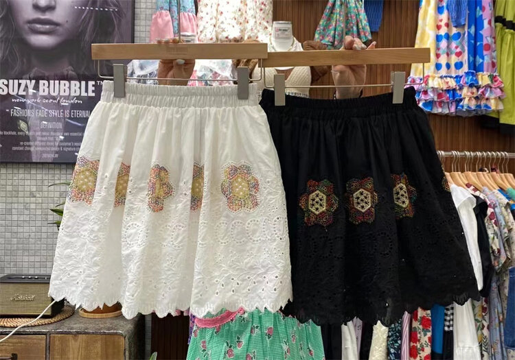 [suzybubble] elastic waist short skirt embroidered A-line skirt 6992\wpl