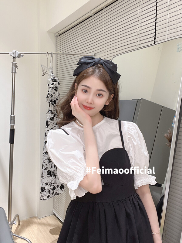 [Feimao (Yimao)] French bubble sleeve shirt + suspender dress set ym-7593\lsl