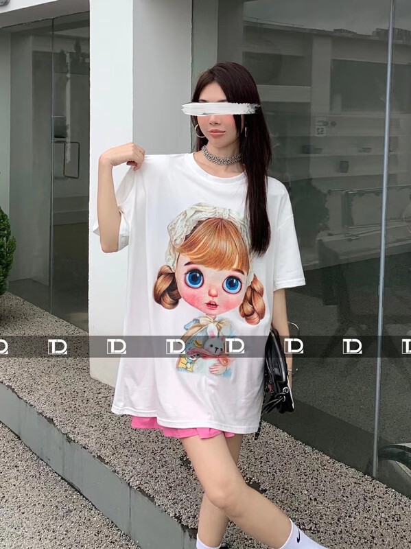 [sugar bean original] large loose Barbie printed short sleeve T-shirt 9819 \wtt