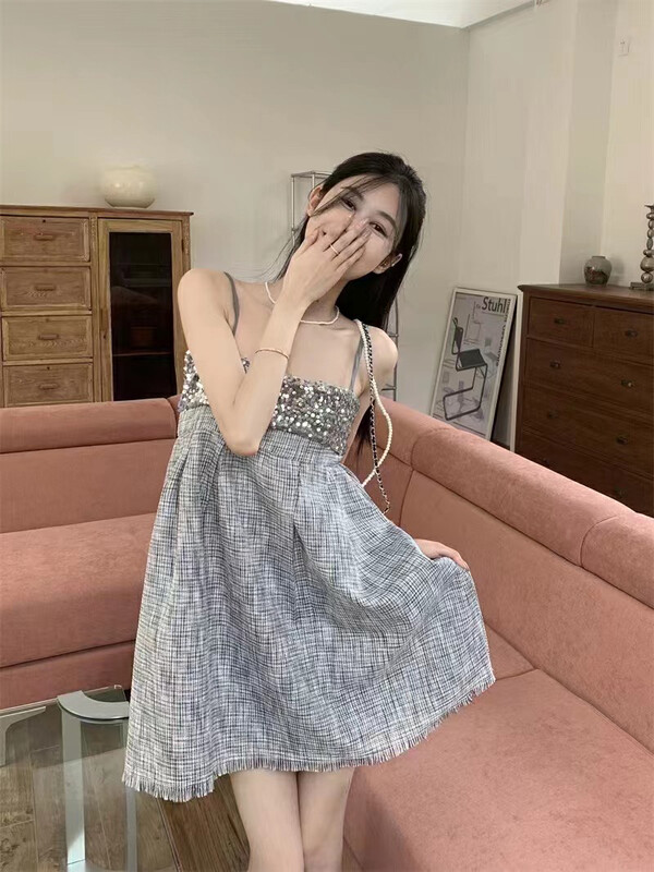 [I do do] heavy industry Sequin loose Sling Dress 6079\jj