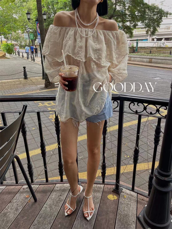 [good day] French floral one line collar shirt 3328\csx