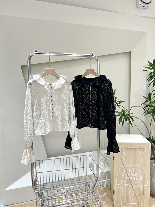 [Feimao Philippine cat] Korean fashion temperament baby collar single breasted lace shirt ym-9991\lsl