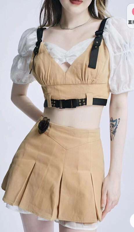 [Fanfan] pure sexy Spice Girl Fashion Lace patchwork blouse + slim color matching skirt set (with Brooch) 0078# zxx