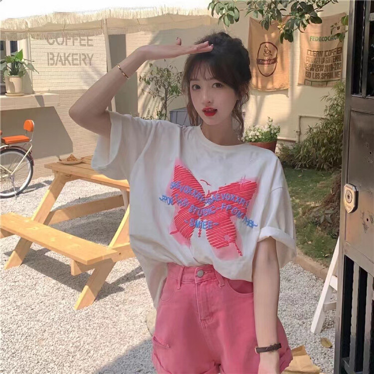 [j.2] round neck ins super fire butterfly short sleeve T-shirt b623# LSW