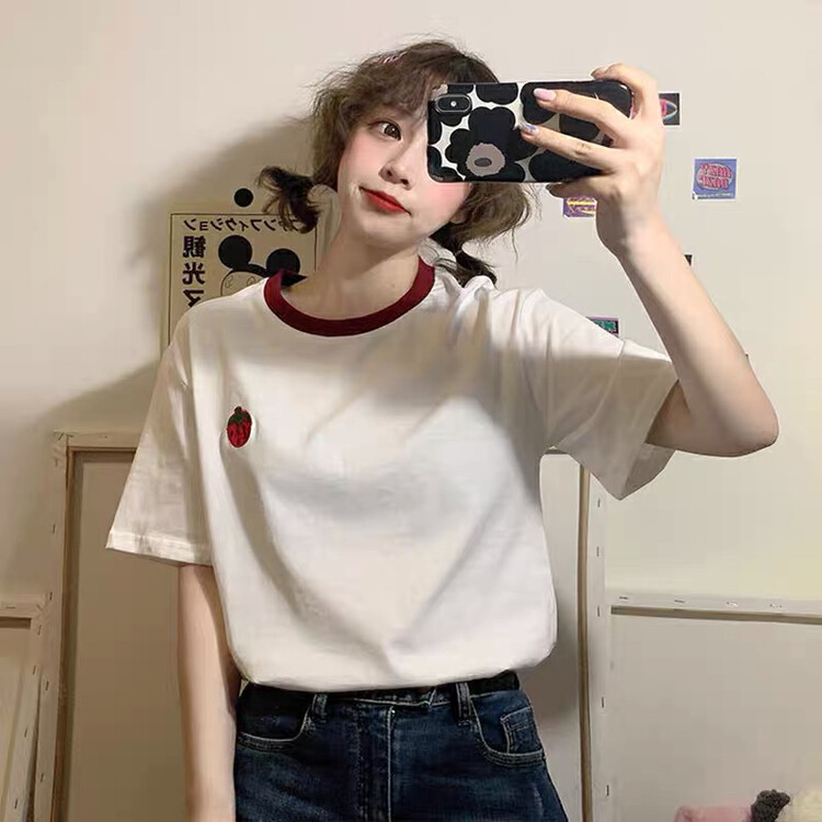 [j.2] strawberry fashion loose short sleeve T-shirt b36# LSW