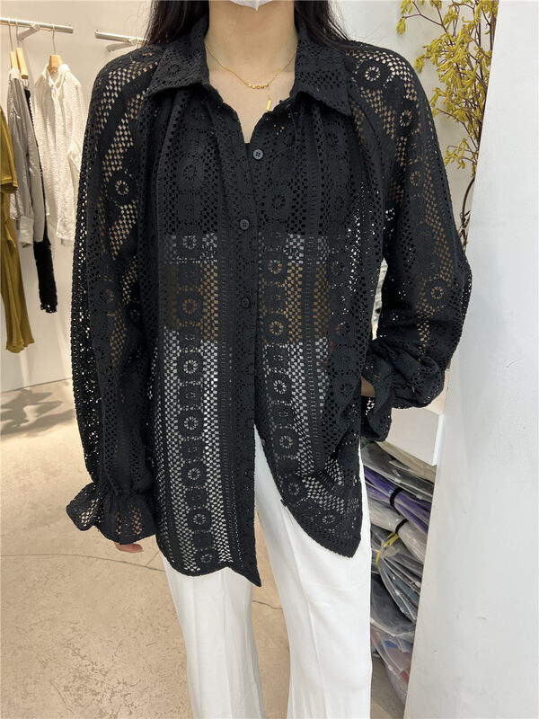 [vi.liu Liu] Lace Sexy single breasted shirt 60785\zxl