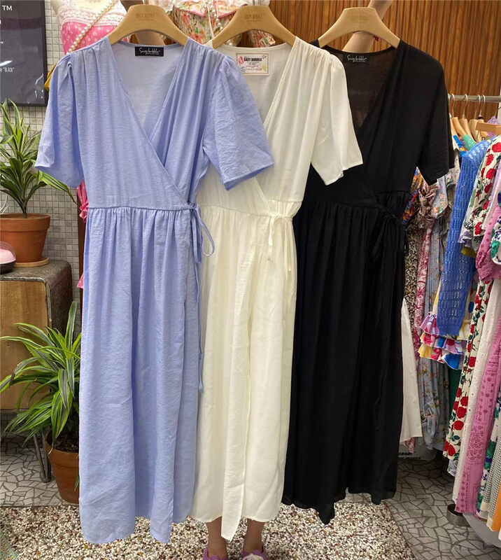 [suzybubble] V-neck drawstring waist temperament dress 1100 × WPL