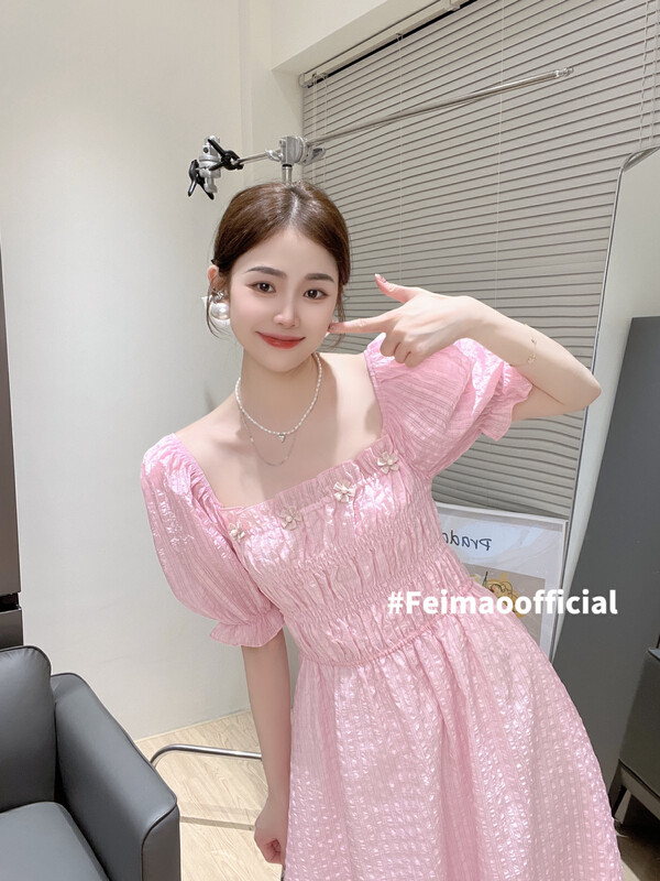 In early summer! [Feimao Philippine cat] Korean sweet square neck dress ym-7513\lsl