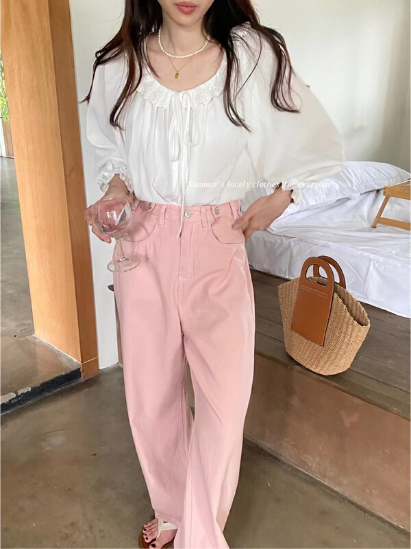 [love] sweet temperament round neck wood ear lace up aging shirt s1850\hbx