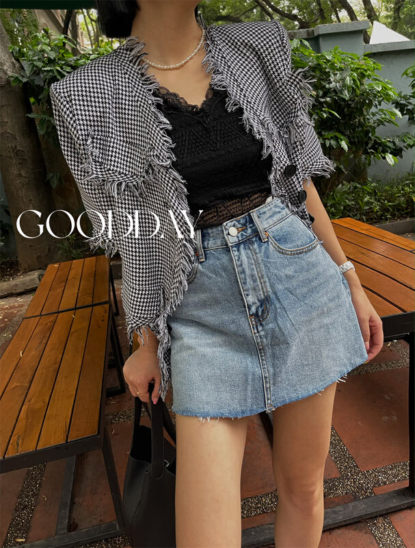 [good day] Plaid burr design Short Sleeve Jacket 3288 \csx