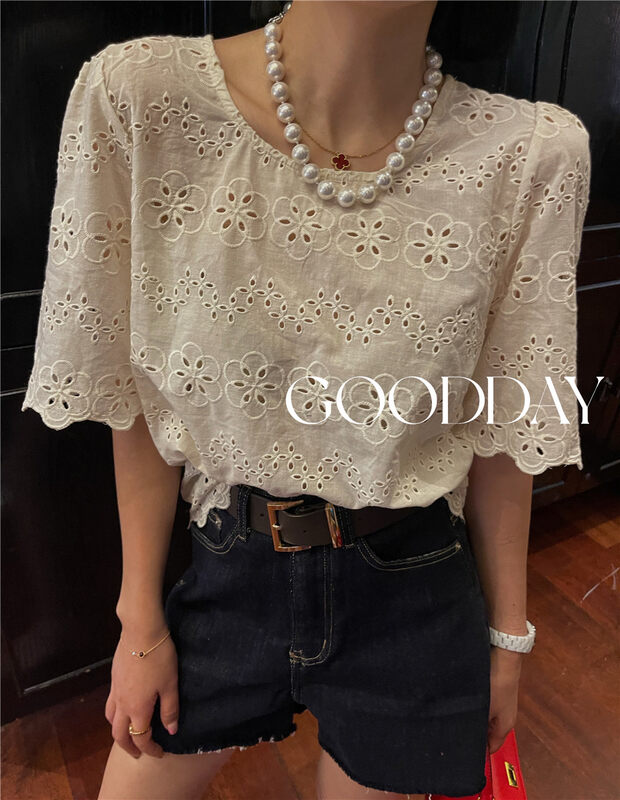 [good day] French hollow out loose lace blouse 3309# CSX