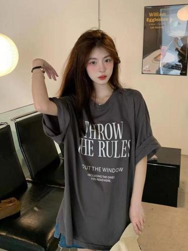 American minority letter printed T-shirt women  new loose retro personality ins high street short