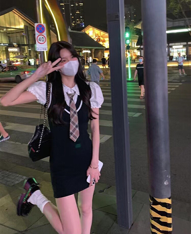 [Hello Miss] sweet and versatile shirt + College fashion dress suit (with tie) 6291\pcz