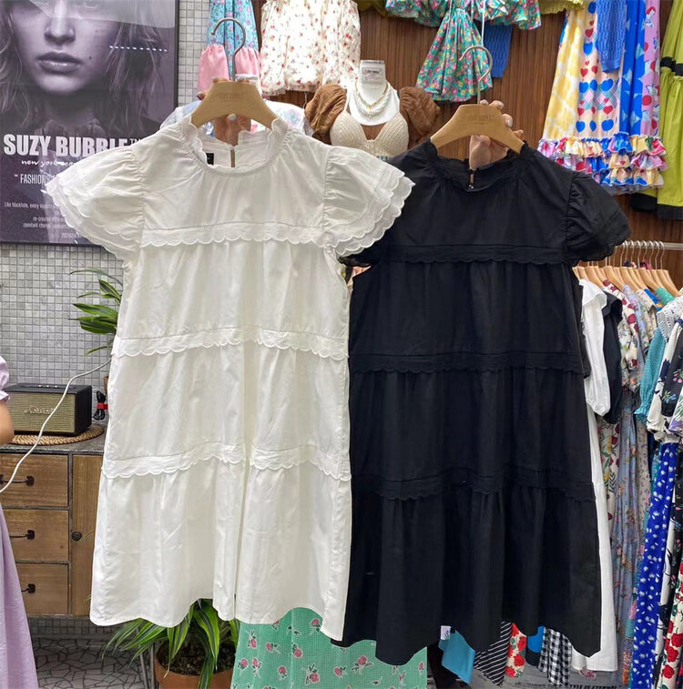[suzybubble] fresh and simple round neck small fly sleeve loose dress 88873# WPL