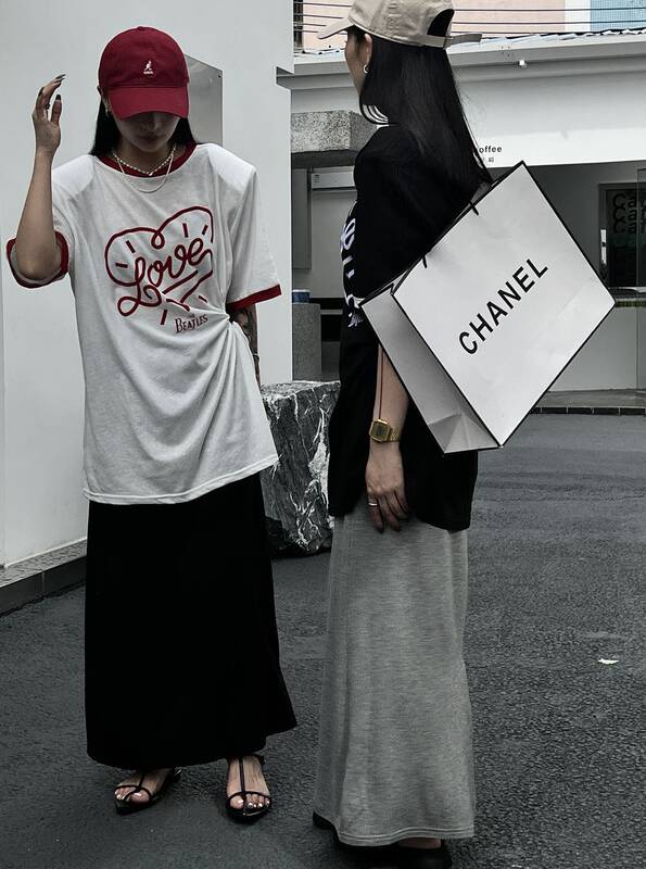 [vi.liu Liu] letter drawstring versatile short sleeve T-shirt 60632\zxl