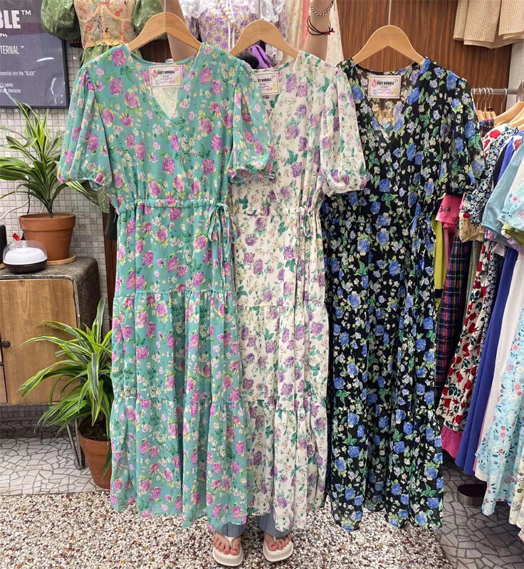 [suzybubble] idyllic romantic floral V-neck waist dress 7033\wpl