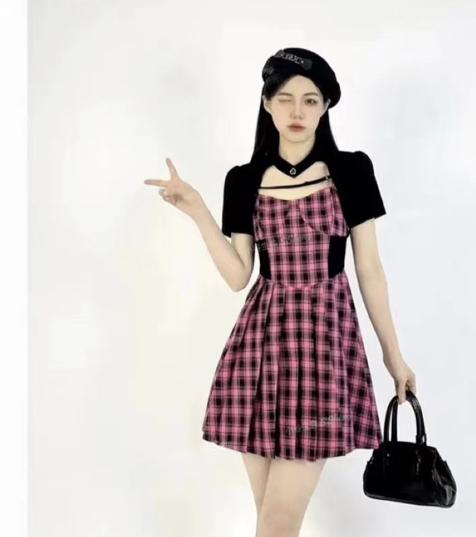 [Fanfan] advanced sweet cool checked suspender skirt + external design short coat two sets 8009\zxx