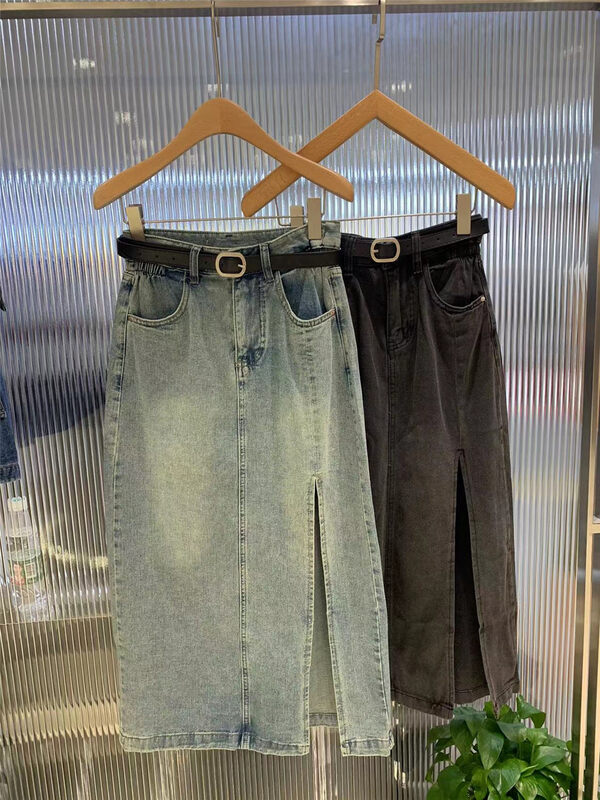 [o not 1] ins style retro split slim skirt (with belt) n237# LSW