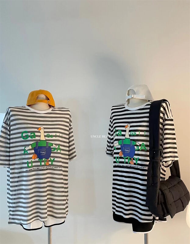 [UNC be] casual loose stripe Duck short sleeve T-shirt 2130\xyy