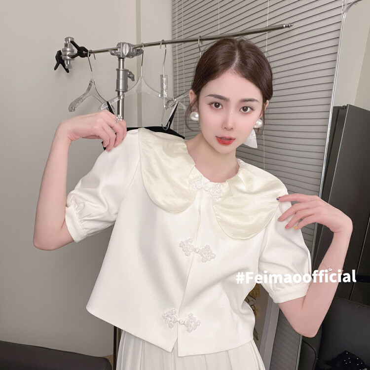 New in early summer! [Feimao Philippine cat] Chinese style dish button sweet baby collar shirt ym-7390\lsl
