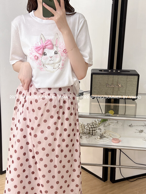 Original price: 62.04! [Feimao (Yimao)] cat print loose short sleeve T-shirt ym-6114\lsl