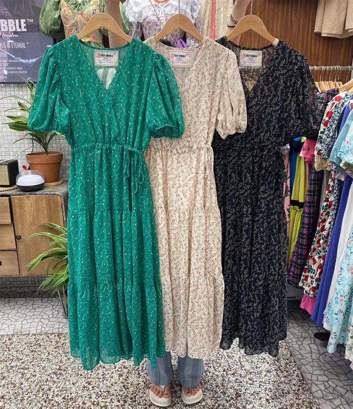 [suzybubble] elegant lady small floral V-neck waist dress 7028\wpl