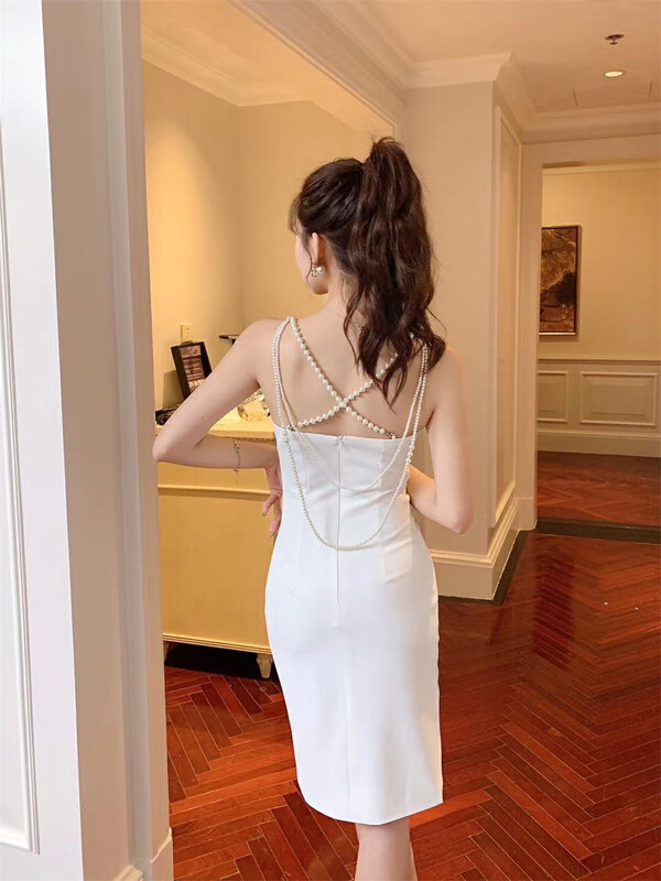 A new year in early spring! [Magnolia] Korean style gentle round neck sling dress (with pearl detachable) g32\jj