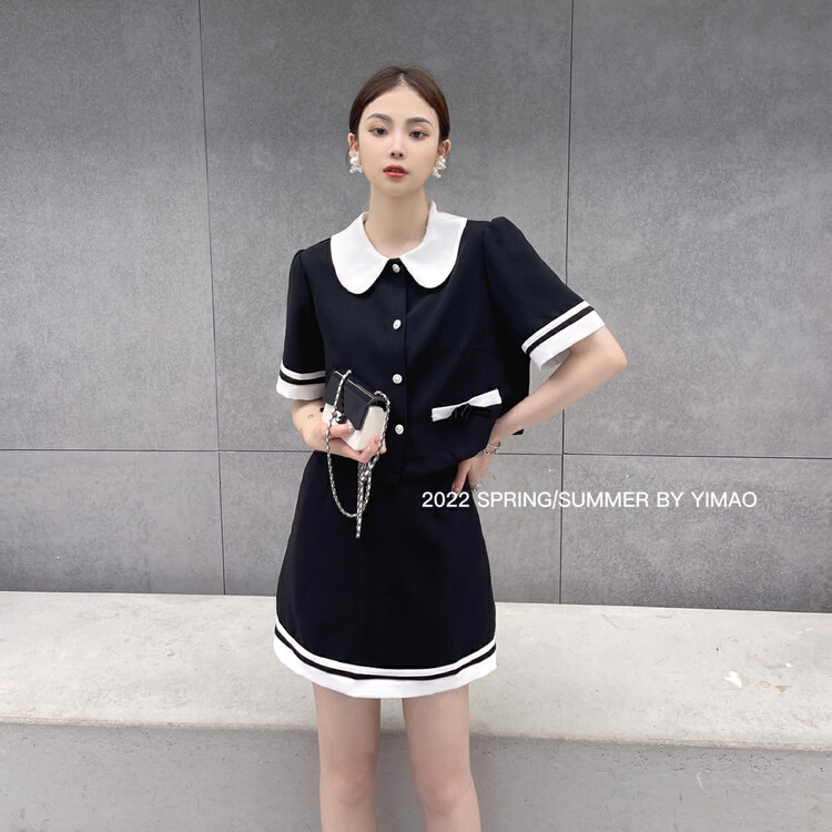 [Feimao (Yimao)] French elegant baby neck short sleeve blouse + color matching short skirt skirt set z-4209\lsl