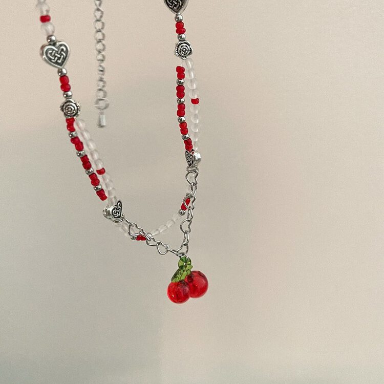 [inside] girl flower love cherry small fresh and versatile short necklace x3330\zxl