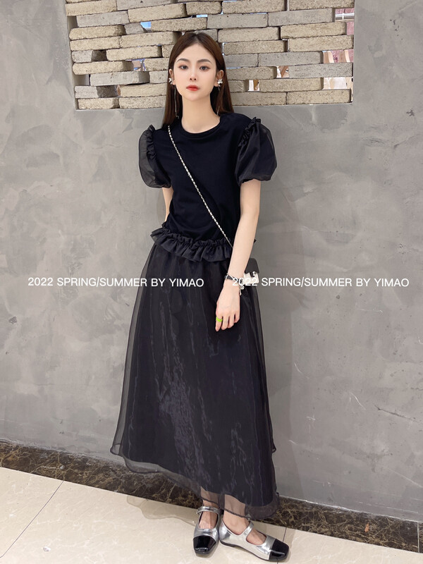 [Feimao (Yimao)] fashion retro temperament bubble sleeve short sleeve T-shirt ym-8161# LSL